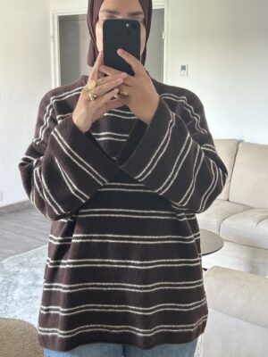 Pull rayé - Marron